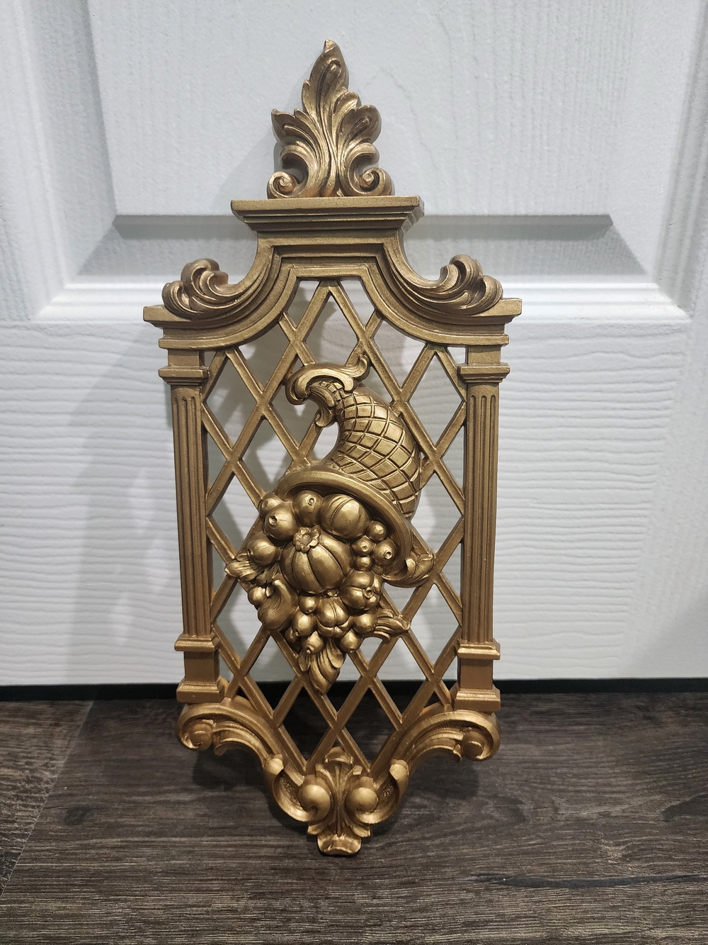 Vintage Gold-Tone Cornucopia Wall Plaque - Dart Trellis Decor